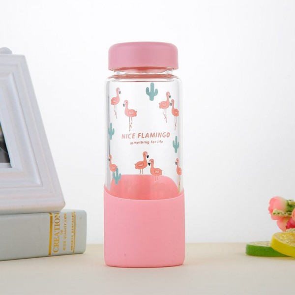 Стелянная бутылка Flamingo розовая