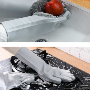 Силиконовые перчатки для мытья посуды 2 шт — серые5