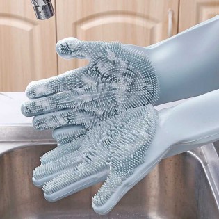 Силиконовые перчатки для мытья посуды 2 шт — серые6
