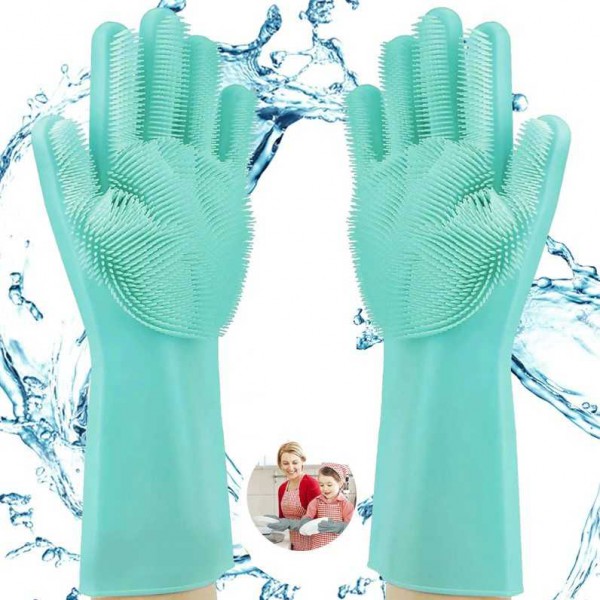 Силиконовые перчатки для мытья посуды 2 шт - мятные