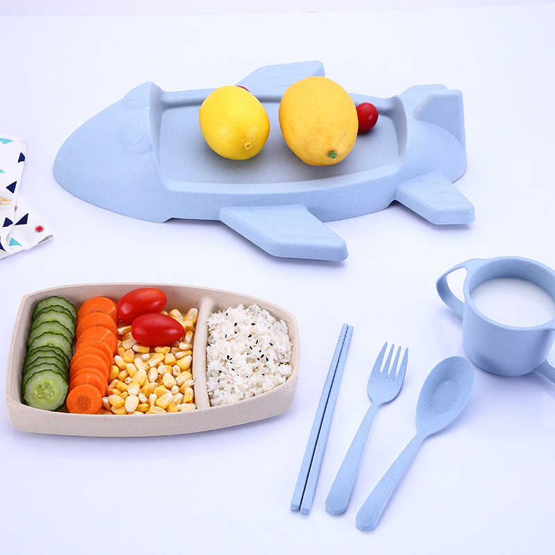 Набор детской посуды из пшеницы Plane - синий