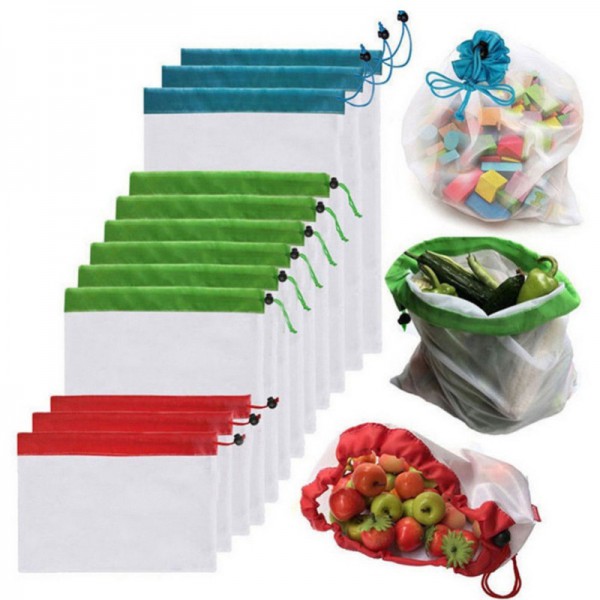 Набор (12 шт) многоразовых мешочков для покупок и хранения овощей и фруктов