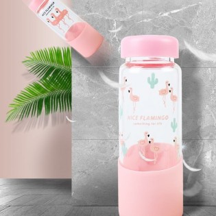 Стелянная бутылка Flamingo розовая 11