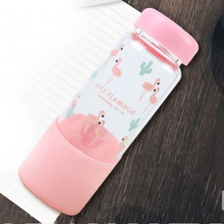 Стелянная бутылка Flamingo розовая 8