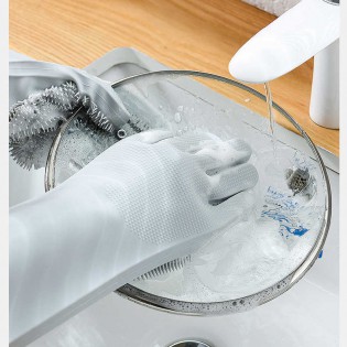 Силиконовые перчатки для мытья посуды 2 шт – серые7