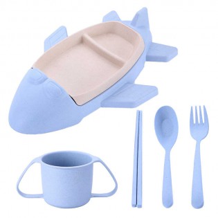 Набор детской посуды из пшеницы Plane – синий (3)