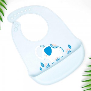 Силиконовый слюнявчик с карманом - серый