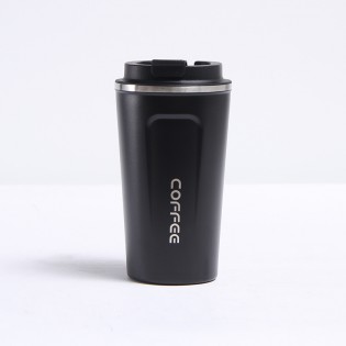 Термокружка чашка для кофе/чая с герметичной крышкой и откидной поилкой стальная Coffee 500 мл — черная