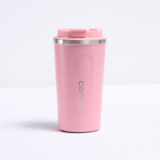 Термокружка чашка для кофе/чая с герметичной крышкой и откидной поилкой стальная Coffee 500 мл — розовая