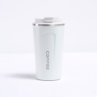 Термокружка чашка для кофе/чая с герметичной крышкой и откидной поилкой стальная Coffee 500 мл — белая