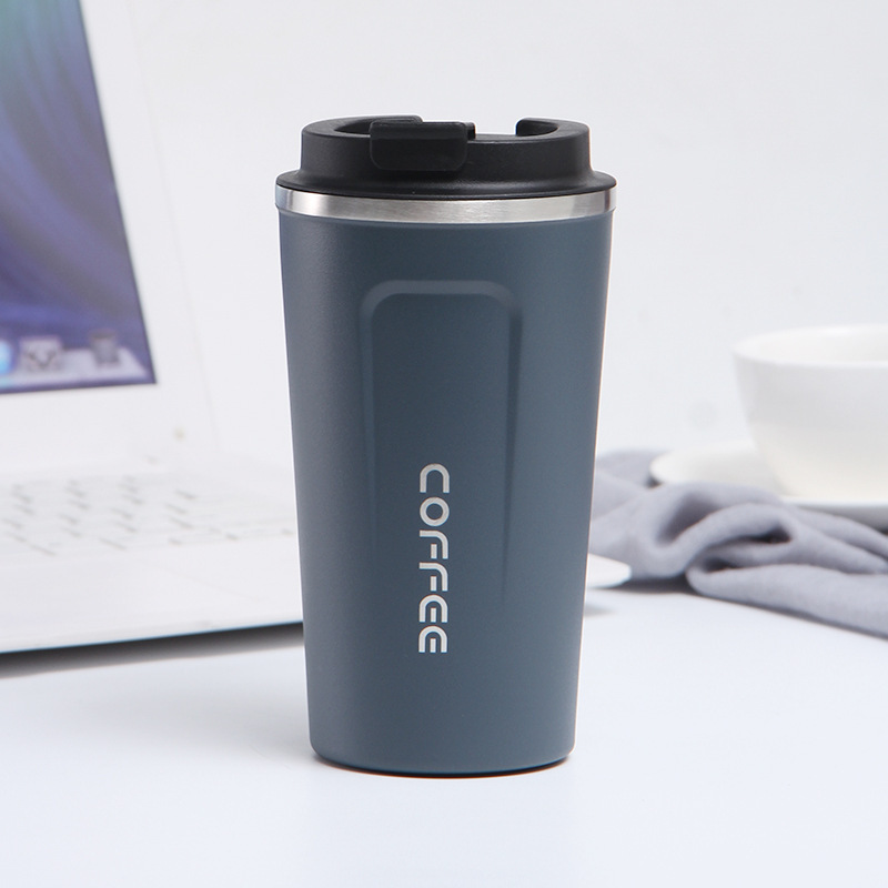 Термокружка чашка для кофе/чая с герметичной крышкой и откидной поилкой стальная Coffee 500 мл — синяя