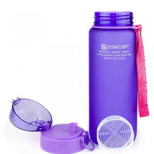 Спортивная бутылка для воды с поилкойситомзащитой на шнурке «POWCAN» 800 мл – матовая фиолетовая (2)