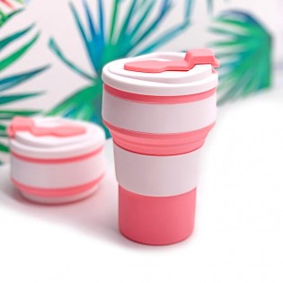Стакан для чая кофе силиконовый складной – розовый (2)