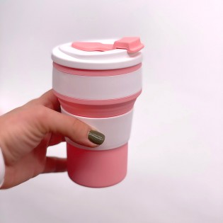Стакан для чая кофе силиконовый складной – розовый (5)
