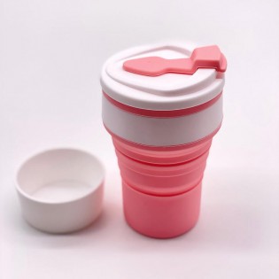 Стакан для чая кофе силиконовый складной – розовый (6)