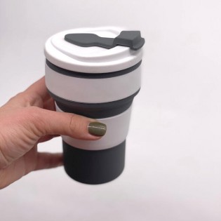 Стакан для чая кофе силиконовый складной – тёмно-серый (4)