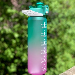 Спортивная бутылка для воды с поилкой/ручкой/защитой от открытия Time Marker 1000 мл розовый/мятный