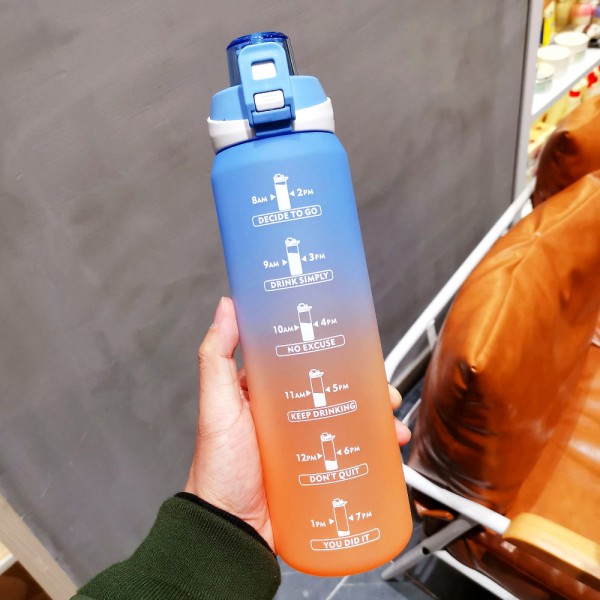 Спортивная бутылка для воды с поилкой/ручкой/защитой от открытия Time Marker 1000 мл оранж/синий