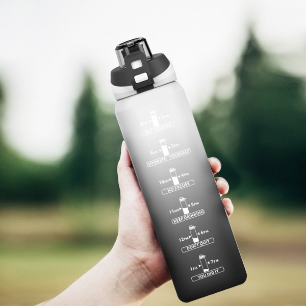Спортивная бутылка для воды с поилкой/ручкой/защитой от открытия Time Marker 1000 мл черный/белый