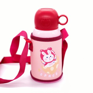 Термос детский c трубочкой/чашкой в чехле на шнурке «Space» розовый 5