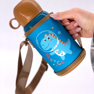 Термос детский c трубочкой/чашкой в чехле на шнурке Space синий5