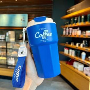 Термокружка чашка для кофе/чая с герметичной крышкой стальная Coffee Сola 420 мл — синяя1