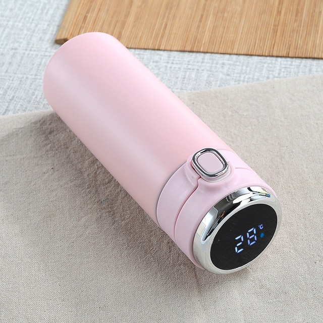 Термос для чая/кофе с LED-датчиком температуры стальной Smart Flask 420 мл - розовый