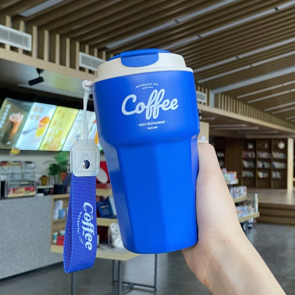 Термокружка чашка для кофе/чая с герметичной крышкой стальная Coffee Сola 420 мл — синяя