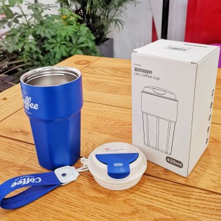 Термокружка чашка для кофе/чая с герметичной крышкой стальная Coffee Сola 420 мл — синяя5
