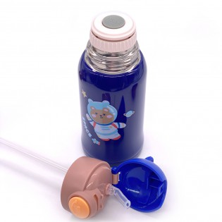 Термос детский c трубочкой/чашкой в чехле на шнурке «Space» синий – 500 мл 3