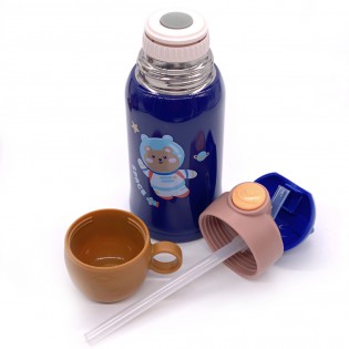 Термос детский c трубочкой/чашкой в чехле на шнурке «Space» синий – 500 мл 2
